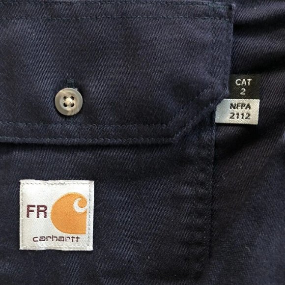 Carhartt FR Button Down Navy Blue Safety Cotton shirts 2XL-Reg ARC 2 NFPA - Picture 2 of 4